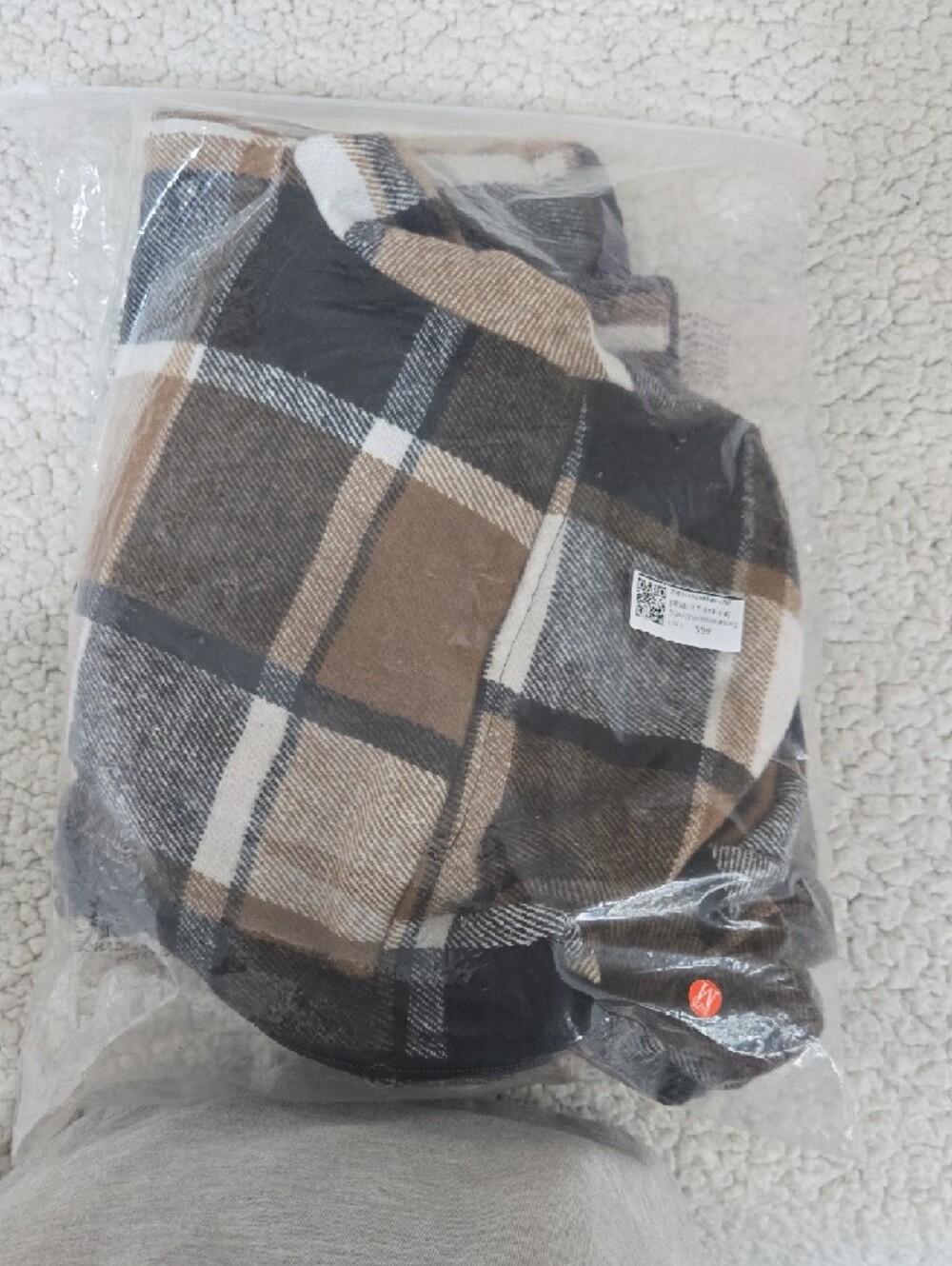 Plaid Zip-Up Hoodie Jacket in Camel, Black & White - Picture 8 of 8